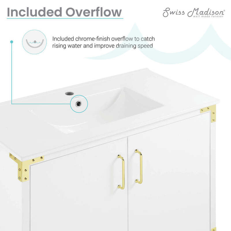 Swiss Madison Voltaire 36" Single, Bathroom Vanity in White with Gold Hardware