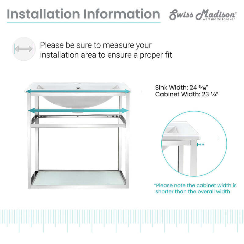 Swiss Madison Pierre 24 Single, Open Shelf, Chrome Metal Frame Bathroom Vanity