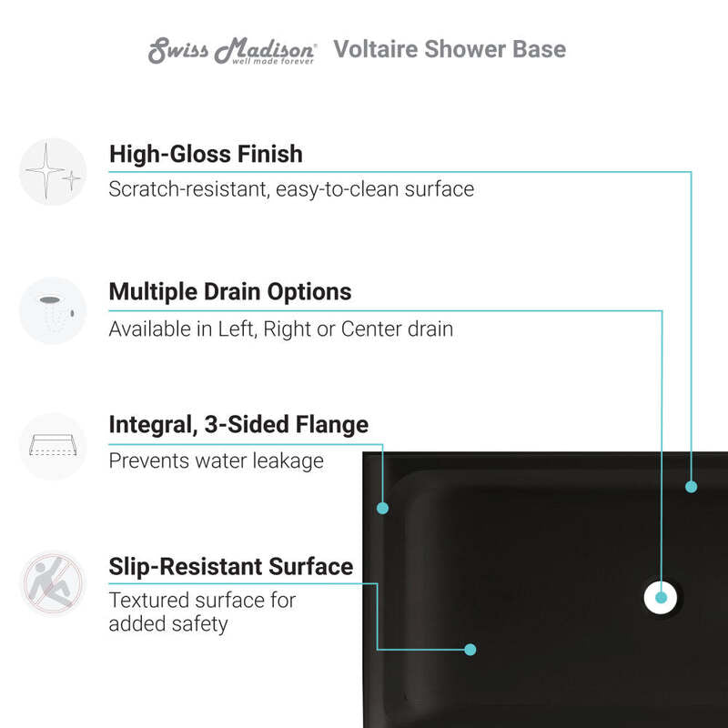 Swiss Madison Voltaire 60 x 32 Acrylic Black, Single-Threshold, Left-Hand Drain, Shower Base