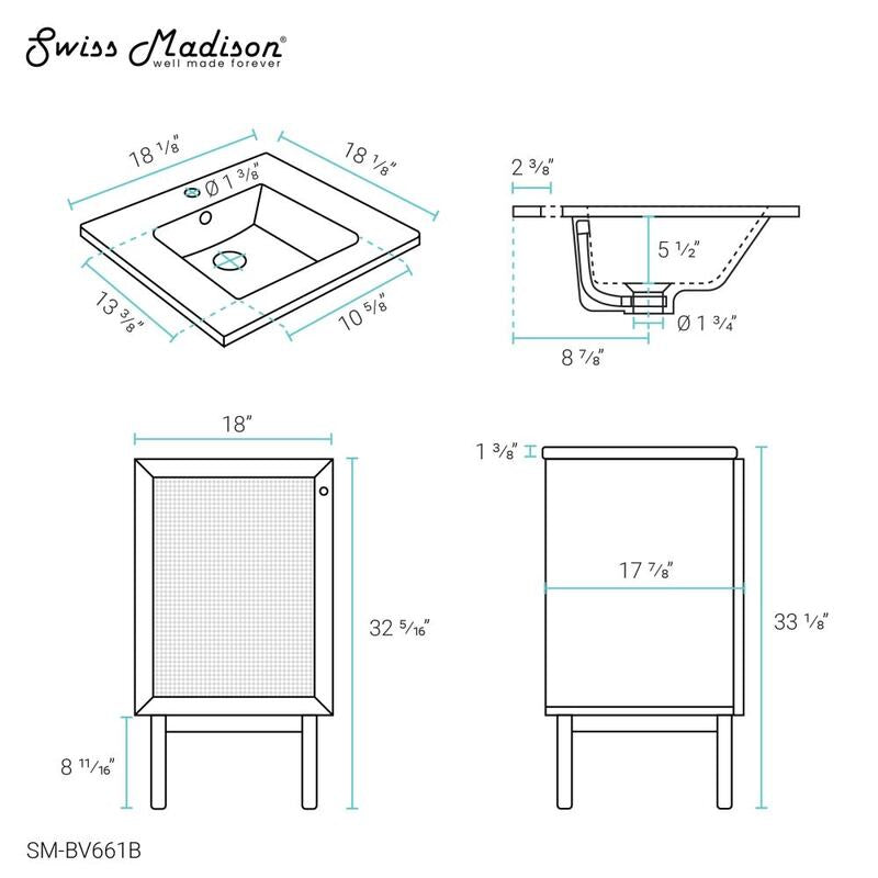 Swiss Madison Classé 18" Bathroom Vanity in Black