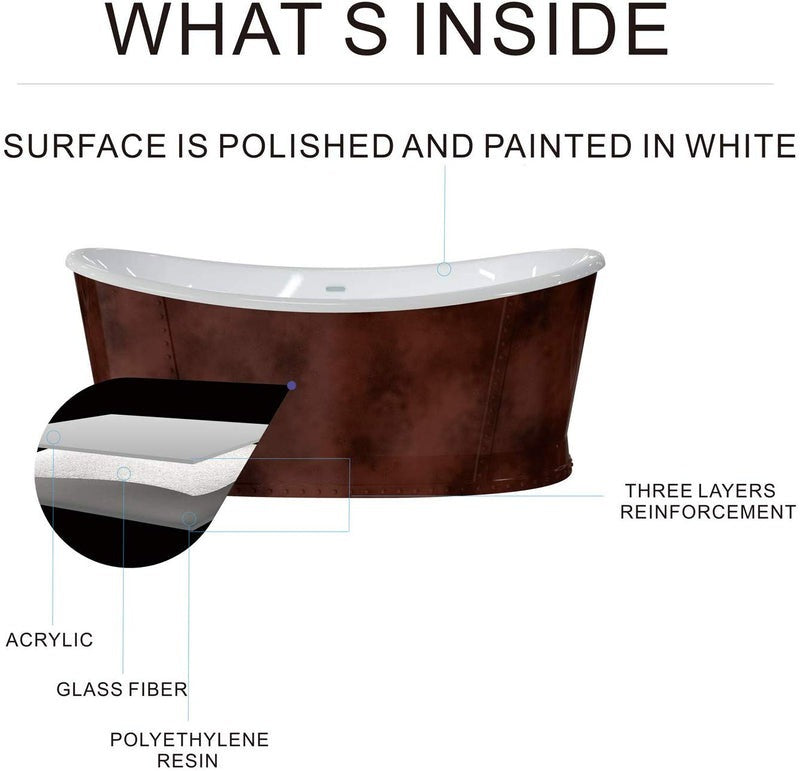 Heatgene 66" Acrylic Freestanding Bathtub, UPC Certified HG675