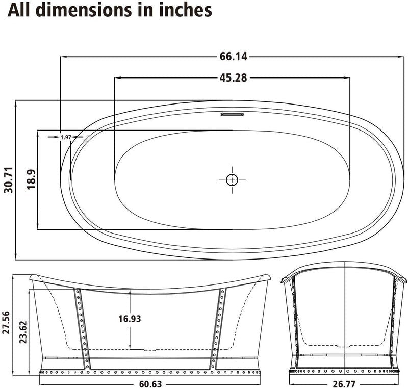 Heatgene 66" Acrylic Freestanding Bathtub, UPC Certified HG675