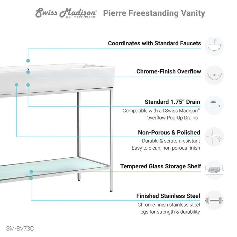 Swiss Madison Pierre 40 Single, Freestanding, Open Shelf, Chrome Metal Frame Bathroom Vanity