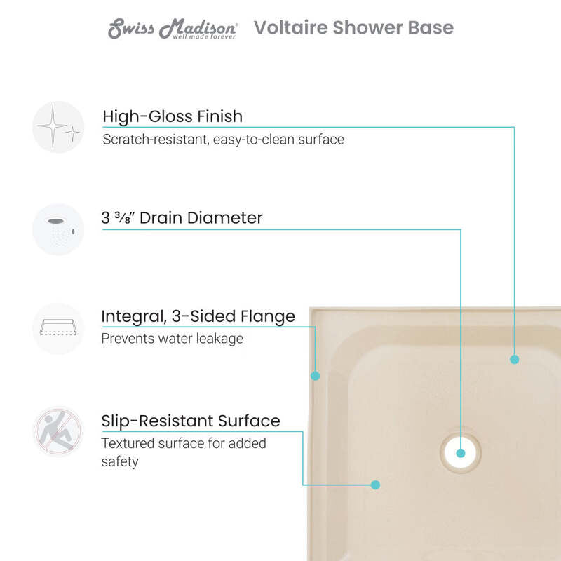 Swiss Madison Voltaire 60 x 30 Single-Threshold, Center Drain, Shower Base in Biscuit