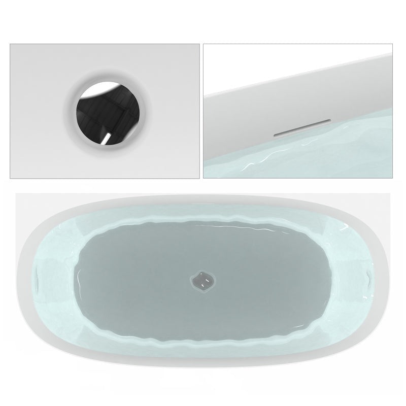 Heatgene 63" Acrylic Freestanding Soaking Tub, UPC Certified, Drain & Overflow Assembly Included HG694