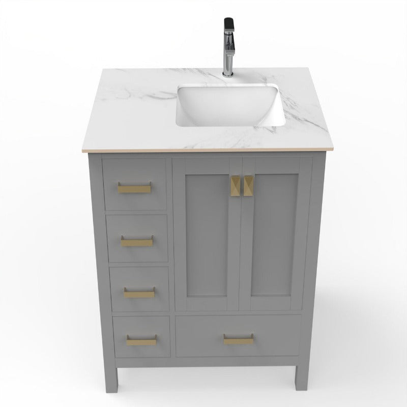 36" Ava Vanity (White / Grey / Blue) Base with White Marble Top - White Right Side Basin