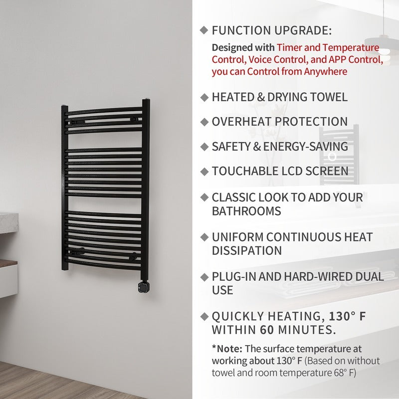 Heatgene Large Electric Radiator Towel Warmer with Programmable Smart Timer and Temperature Control in Brushed, Chrome, Matte Black, Gloss White HGR02106