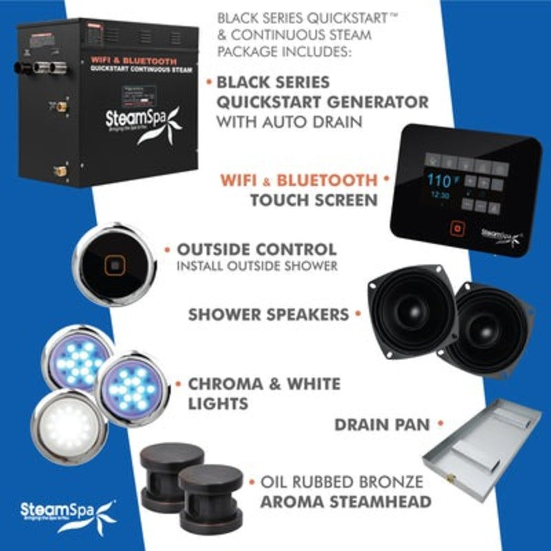 Black Series Wifi and Bluetooth 10.5kW QuickStart Steam Bath Generator Package in Oil Rubbed Bronze