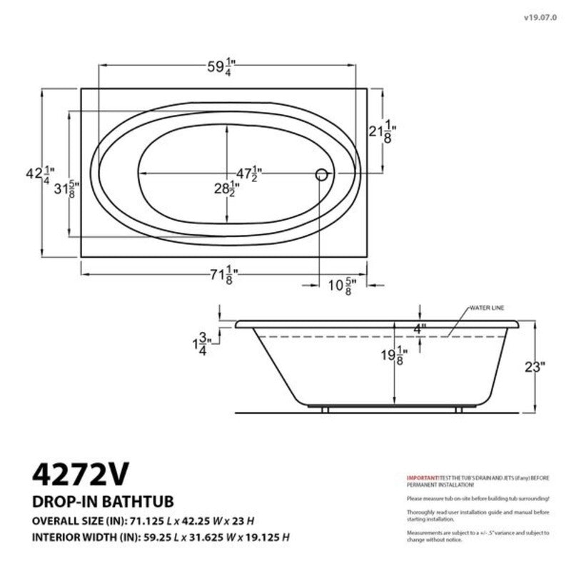 ATLANTIS WHIRLPOOLS Vogue 42 x 72 Rectangular Soaking Bathtub