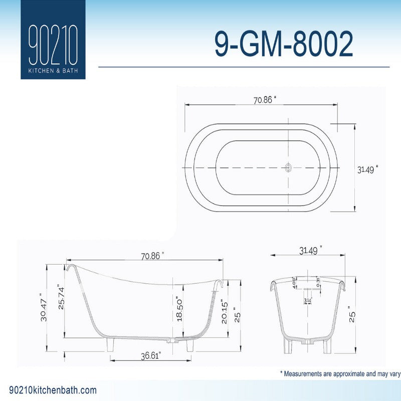 Beverly 71" Solid Surface Bathtub (White / Black)