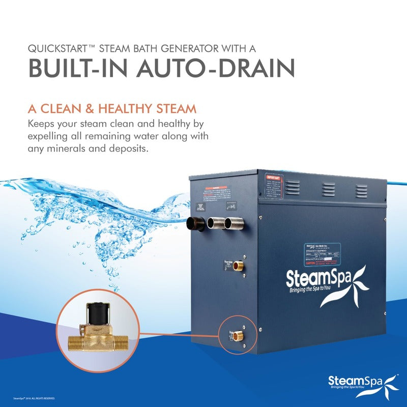SteamSpa Indulgence 12 KW QuickStart Steam Bath Generator Package with Built-in Auto Drain