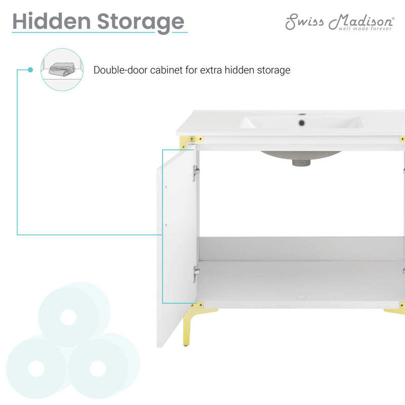 Swiss Madison Voltaire 36" Single, Bathroom Vanity in White with Gold Hardware