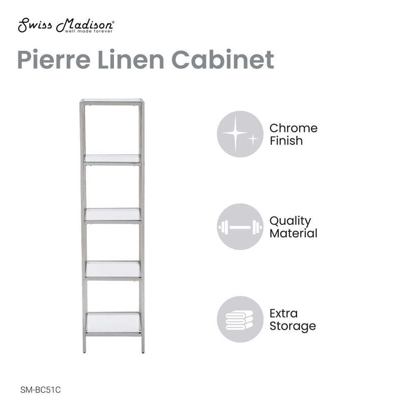 Swiss Madison Pierre 16"x65"x14" Freestanding Linen Cabinet in Chrome