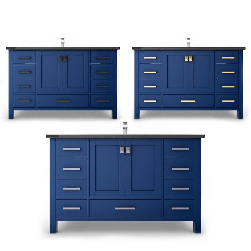 Ava 48" ( White / Grey / Blue ) Vanity Set with White And Black Top
