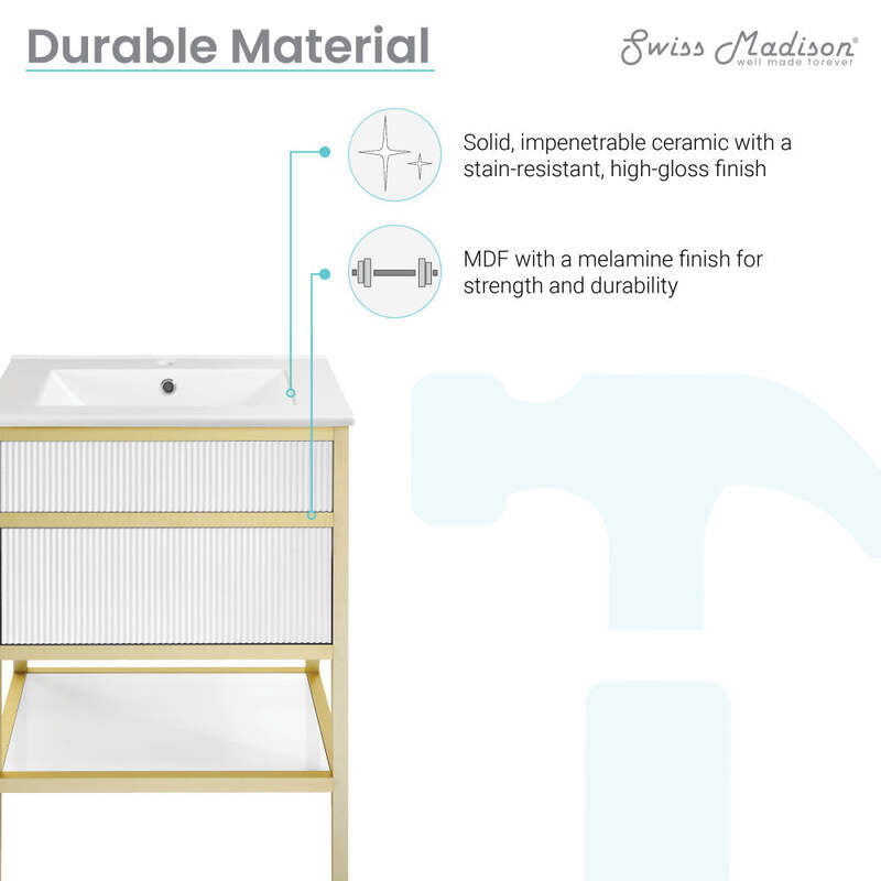 Swiss Madison Cache 24" Freestanding, Bathroom Vanity in White and Gold