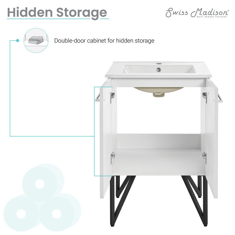 Swiss Madison Annecy 24 Single, Glossy White, Two Doors, Bathroom Vanity