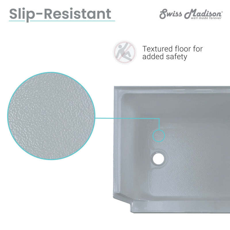 Swiss Madison Aquatique 60 X 32 Single Threshold Shower Base With Left Hand Drain and Integral Right Hand Seat in Grey