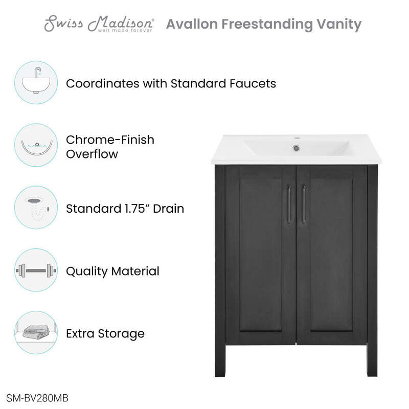 Swiss Madison Avallon 24" Bathroom Vanity in Matte Black