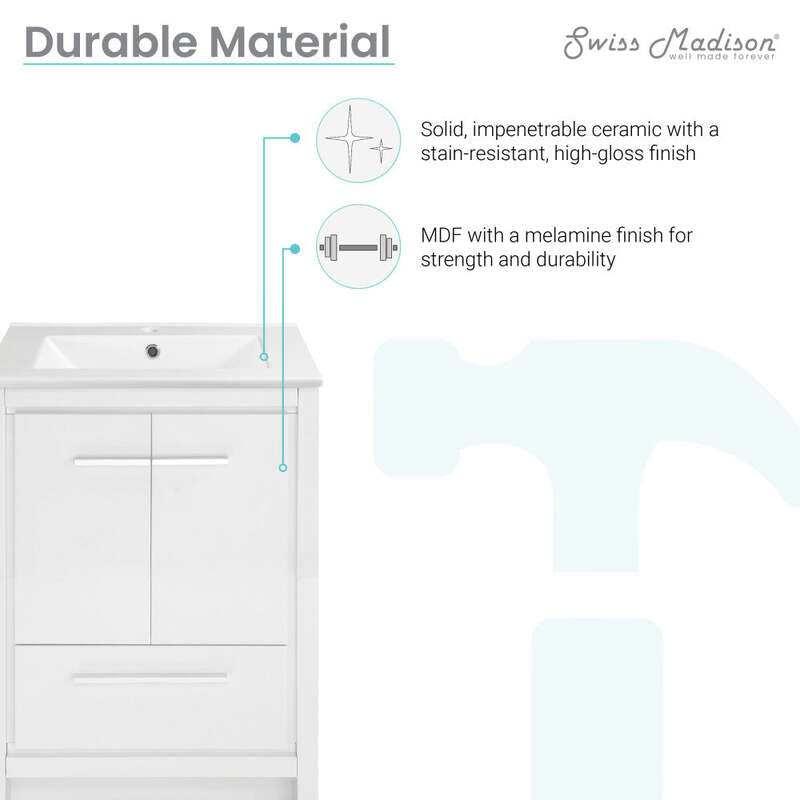 Swiss Madison Virage 24" Freestanding, Bathroom Vanity in Glossy White