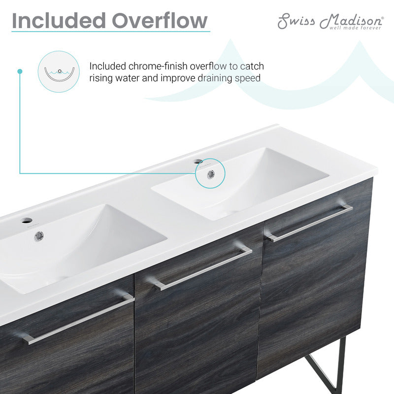 Swiss Madison Annecy 60 Double, Black Walnut, Two Doors, One Drawer, Bathroom Vanity