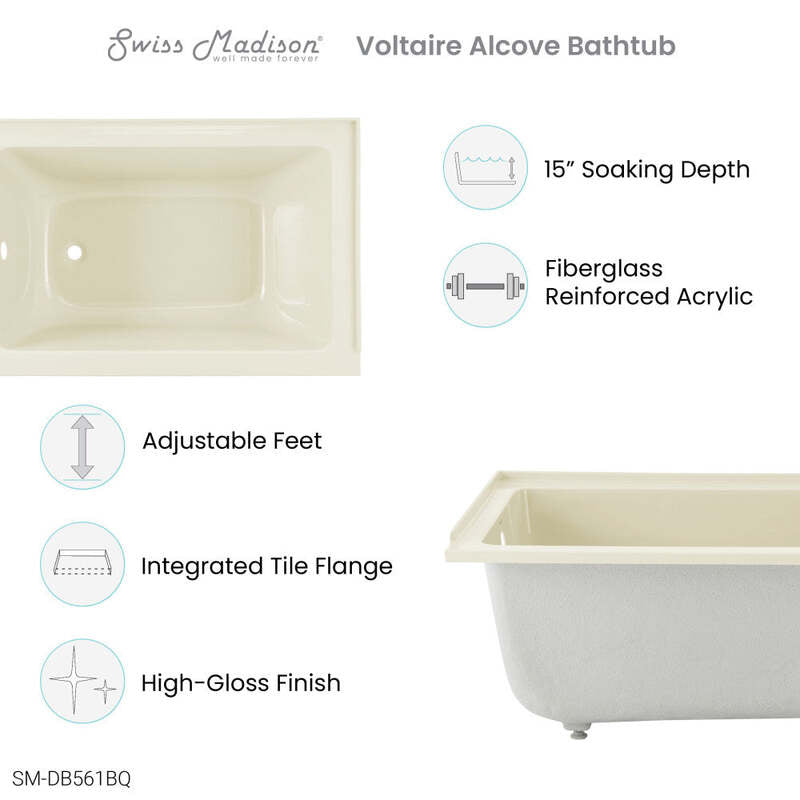 Swiss Madison Voltaire 48" X 32" Left-Hand Drain Alcove Bathtub in Bisque