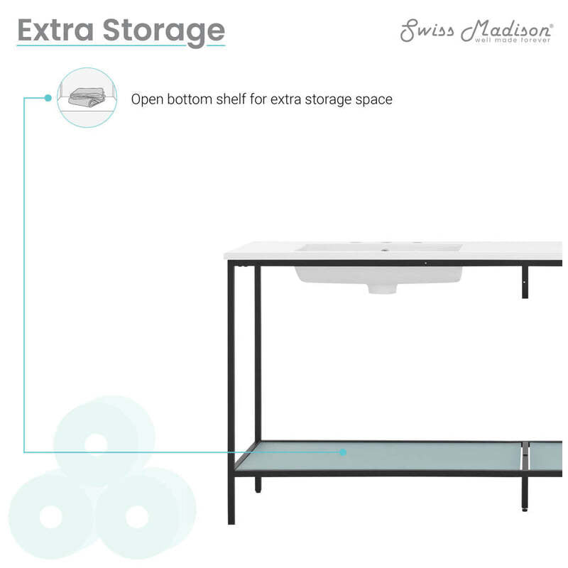 Swiss Madison Pierre 72 Double, Freestanding, Open Shelf, Matte Black Metal Frame Bathroom Vanity