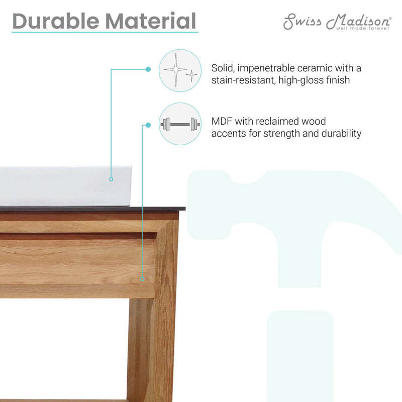 Swiss Madison Rennes 36" Reclaimed Wood Vanity in Natural Teak with Slate Countertop and Single Hole Vessel Sink