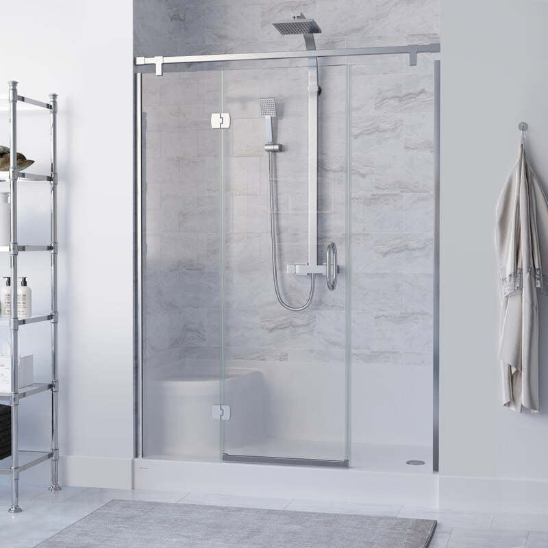 Swiss Madison Aquatique 60 X 32 Single Threshold Shower Base With Right Hand Drain and Integral Left Hand Seat in White