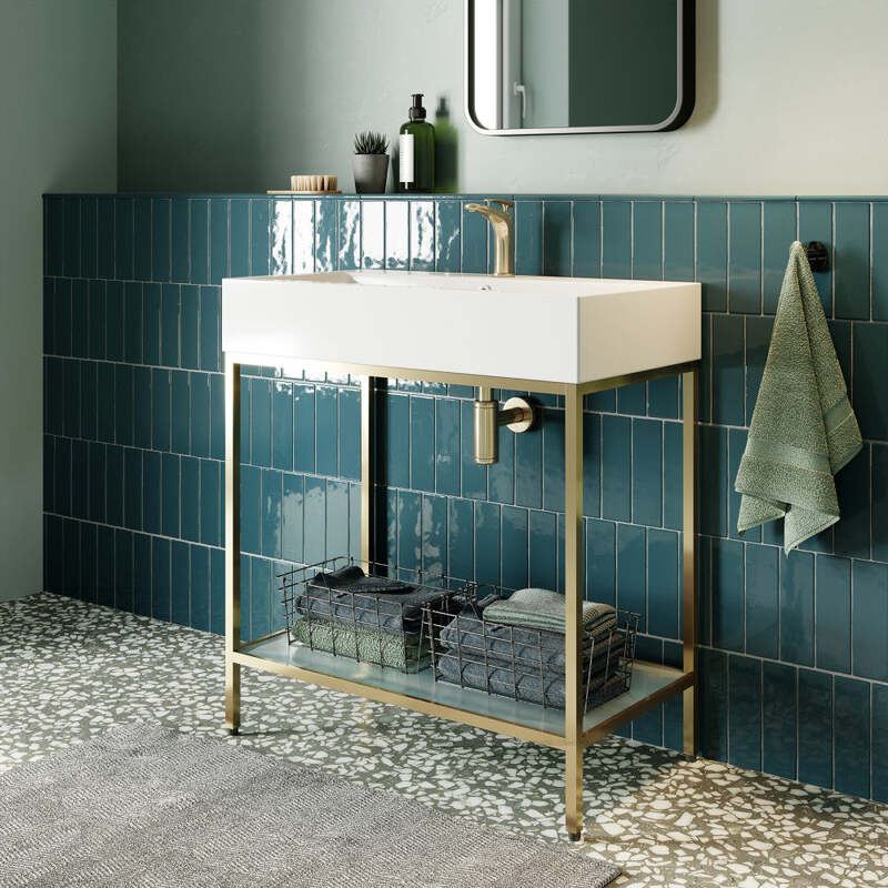 Swiss Madison Pierre 32 Single, Freestanding, Open Shelf, Gold Metal Frame Bathroom Vanity