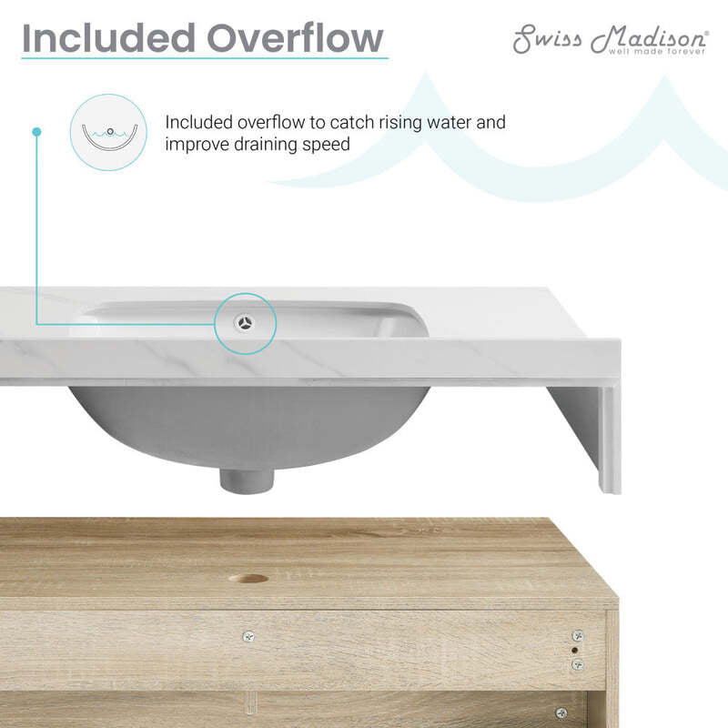 Swiss Madison Avancer 36" Wall-Mounted Bathroom Vanity in Calacatta and White Oak
