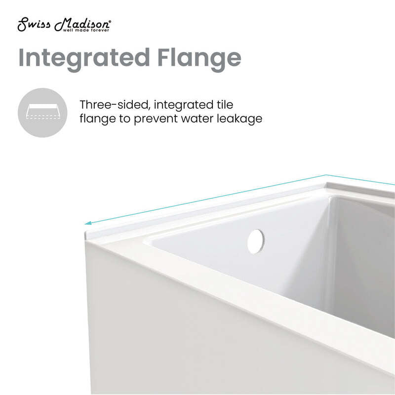 Swiss Madison Voltaire 48 x 30" Left-Hand Drain Alcove Integrated Armrest Bathtub with Apron