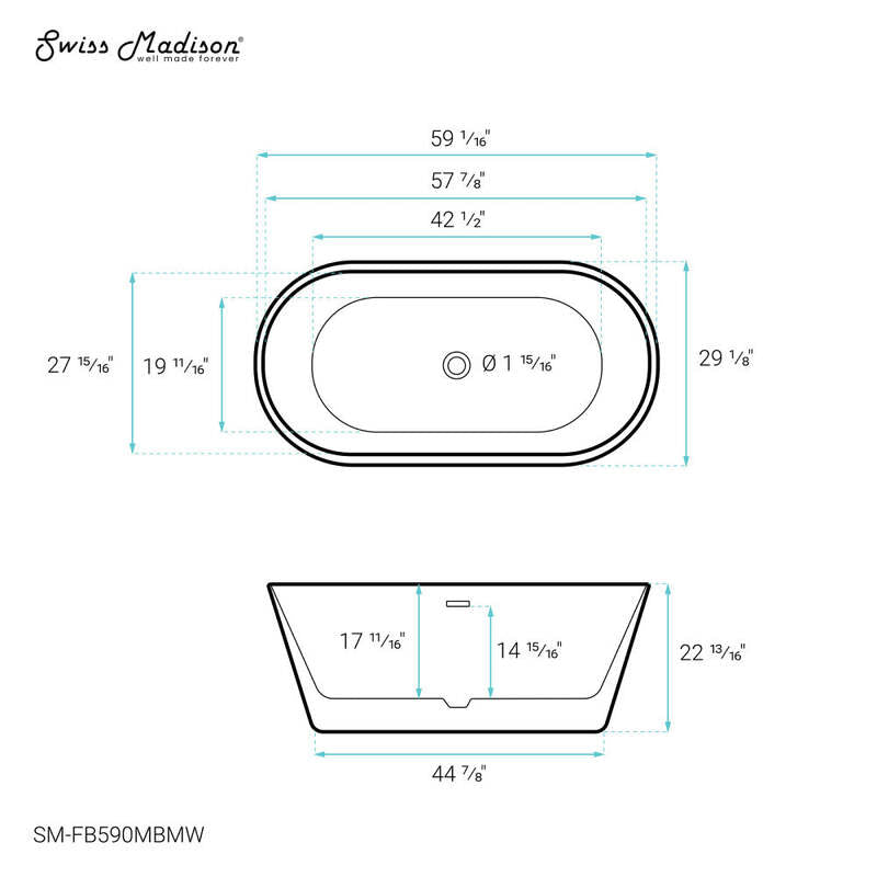 Swiss Madison Claire 60" Freestanding Bathtub Matte Black and Matte White