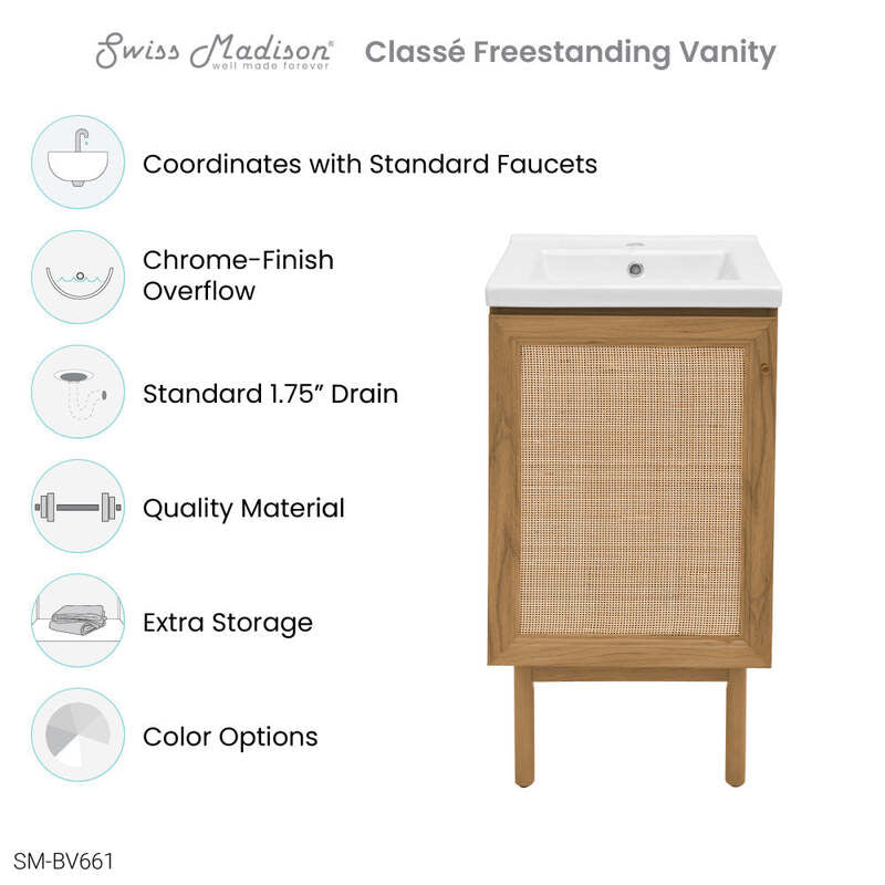 Swiss Madison Classe 18" Bathroom Vanity in Oak