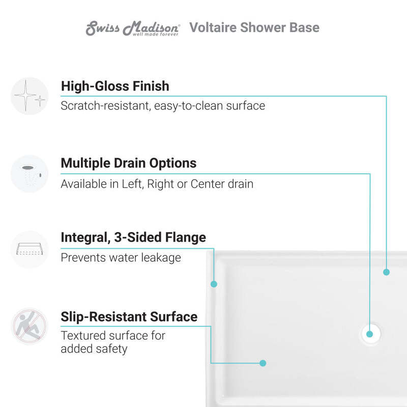 Swiss Madison Voltaire 60 x 32 Acrylic White, Single-Threshold, Left-Hand Drain, Shower Base