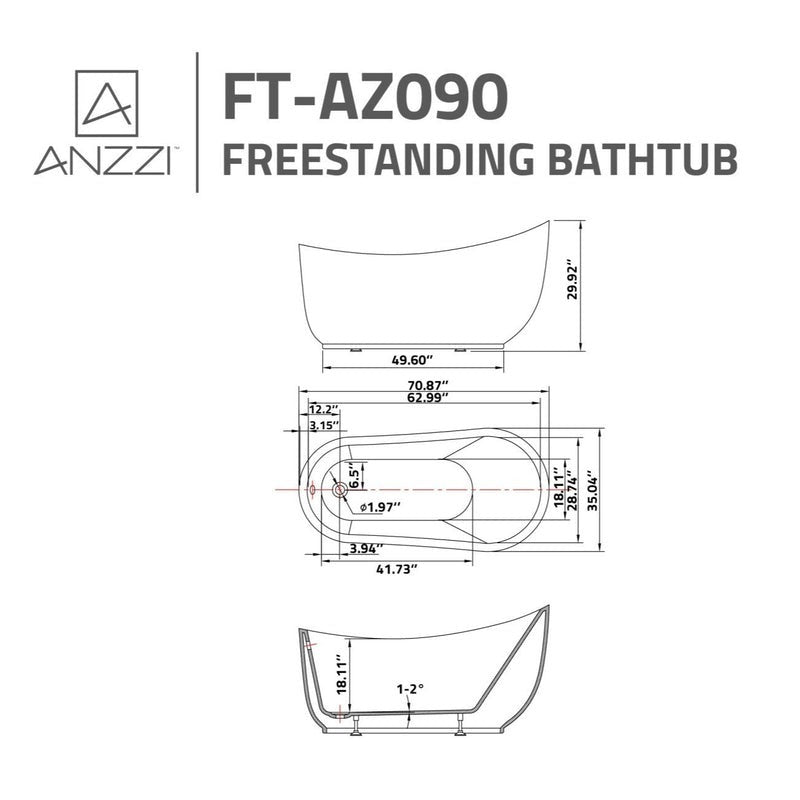 ANZZI TALYAH SERIES FT-AZ090 5.92 FT. FREESTANDING BATHTUB IN WHITE