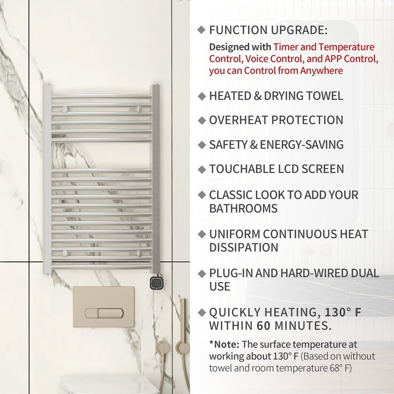 Heatgene Electric Radiator Towel Warmer with Programmable Smart Timer and Temperature Control Brushed, Chrome, Matte Black HG0285
