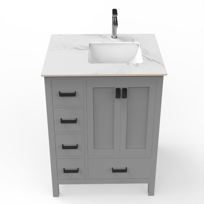 36" Ava Vanity (White / Grey / Blue) Base with White Marble Top - White Right Side Basin
