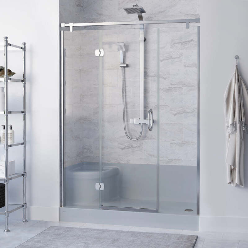 Swiss Madison Aquatique 60 X 32 Single Threshold Shower Base With Right Hand Drain and Integral Left Hand Seat in Grey