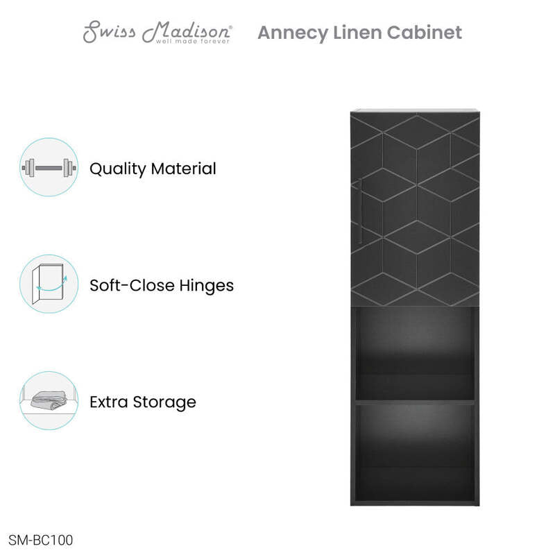 Swiss Madison Annecy 15" W x 46" H x 12" D  Linen Cabinet in Phantom Black