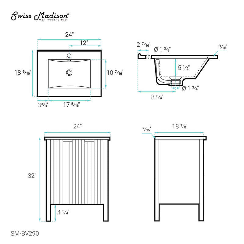 Swiss Madison Bastille 24" Bathroom Vanity in White