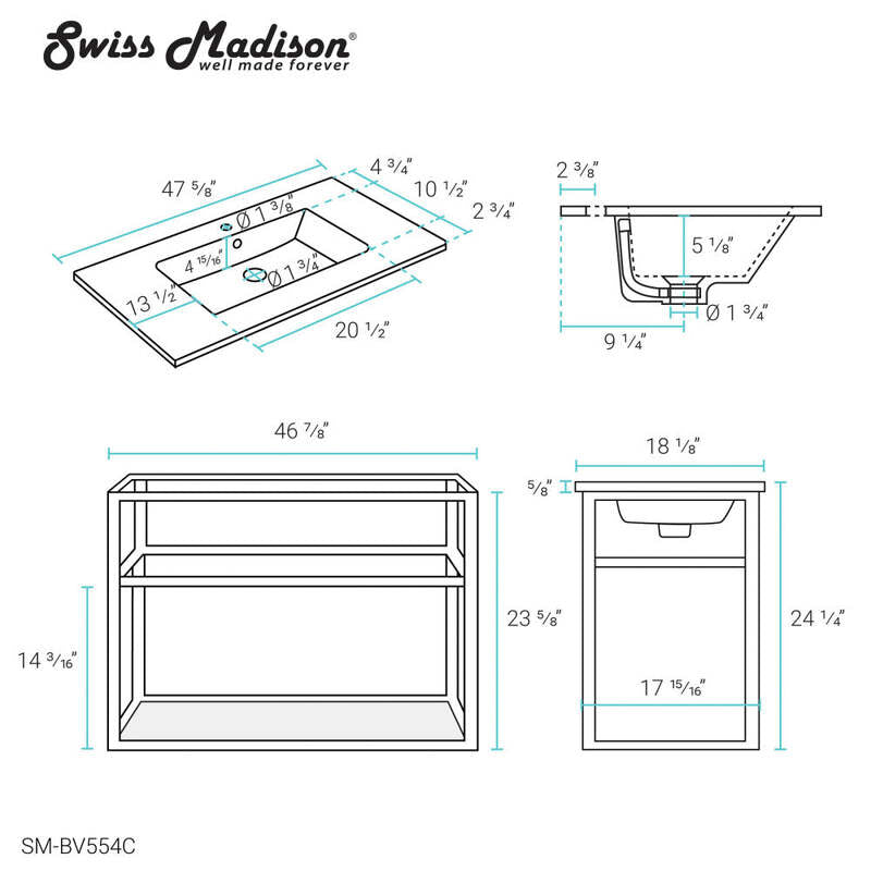 Swiss Madison Pierre 48 Single, Open Shelf, Chrome Metal Frame Bathroom Vanity