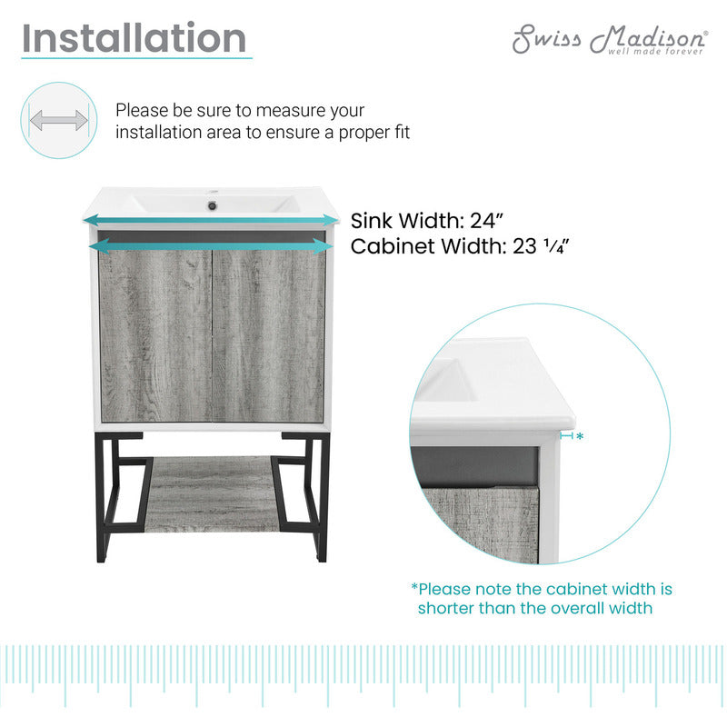Swiss Madison Marseille 24 Single, Two Doors, Open Shelf Bathroom Vanity