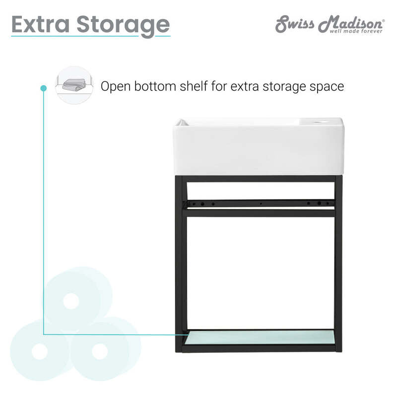 Swiss Madison Pierre 19.5 Single, Metal Frame, Open Shelf, Bathroom Vanity