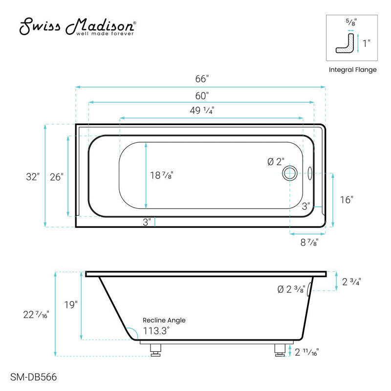 Swiss Madison Voltaire 66" X 32" Right-Hand Drain Alcove Bathtub