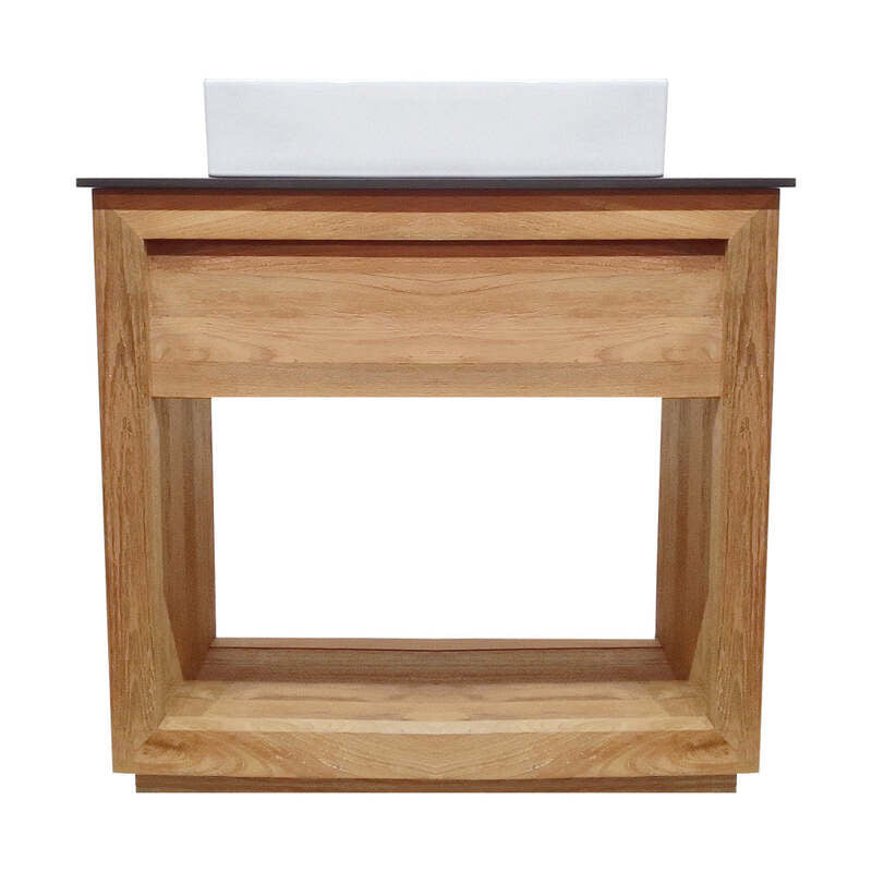 Swiss Madison Rennes 36" Reclaimed Wood Vanity in Natural Teak with Slate Countertop and Single Hole Vessel Sink