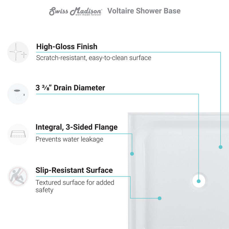 Swiss Madison Voltaire 48 x 32 Acrylic White, Single-Threshold, Center Drain, Shower Base