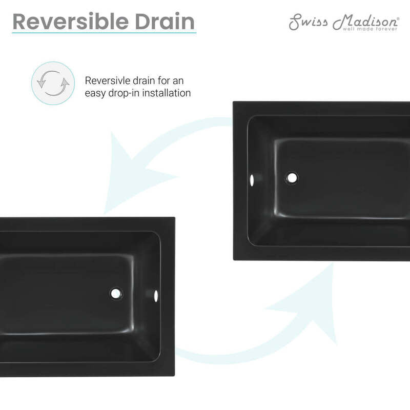 Swiss Madison Voltaire 48"x32" Reversible Drain Drop-In Bathtub in Matte Black