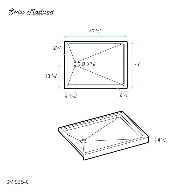 Swiss Madison Carré 48" x 36" Acrylic White, Single-Threshold, Left Drain, Shower Base