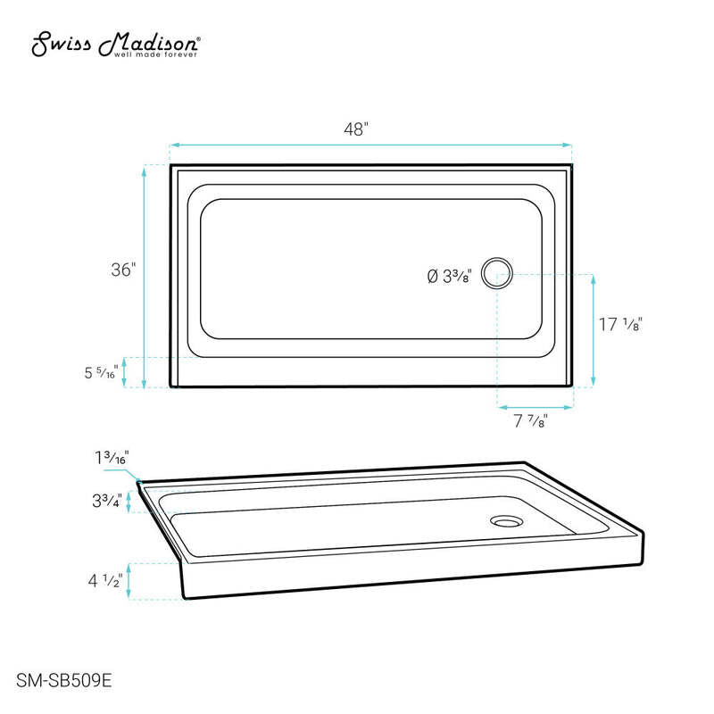Swiss Madison Voltaire 48 x 36 Single-Threshold, Right-Hand Drain, Shower Base in Grey
