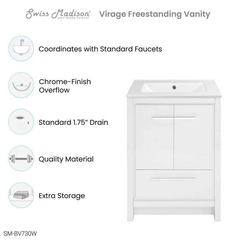 Swiss Madison Virage 24" Freestanding, Bathroom Vanity in Glossy White